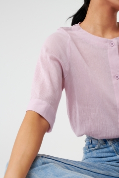 womens pink collar neck button down top